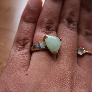 14k gold genuine jade and opal ring. size 5